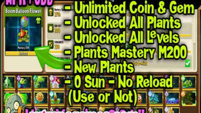 Plants vs Zombies 2 MOD Unlimited Coins Gems Suns Game For PC Free Download