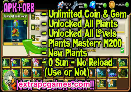 Plants vs Zombies 2 MOD Unlimited Coins Gems Suns Game Free Download